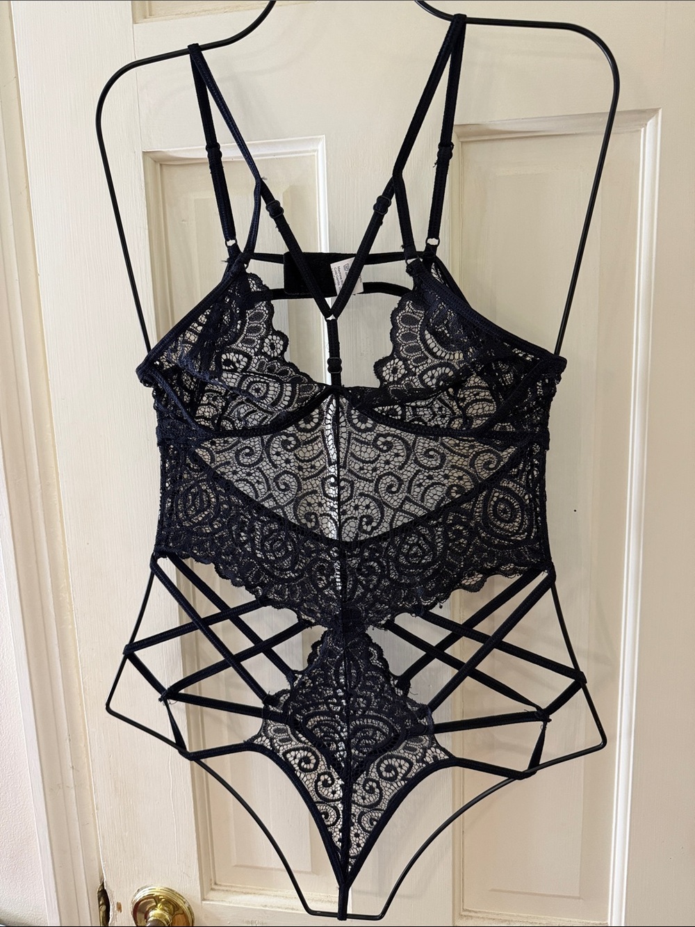Black Lace Strappy Teddy Bodysuit